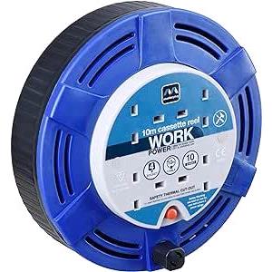 Extension Leads, Masterplug 4 Socket 10m 10A Medium Cassette Reel   Blue, Masterplug