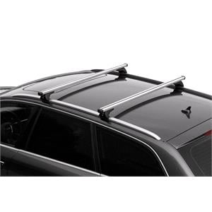 Complete set of silver aluminium roof bars for cars with solid integrated rails, supplied with locks and keys.