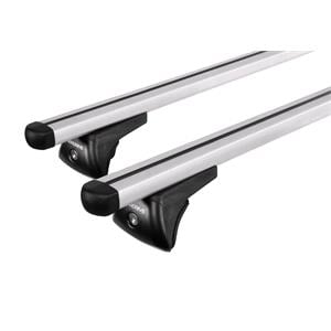 Complete set of silver aluminium roof bars for cars with solid integrated rails, supplied with locks and keys.
