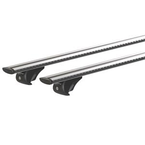 Complete set of silver aluminium roof bars for cars with raised rails, supplied with locks and keys.