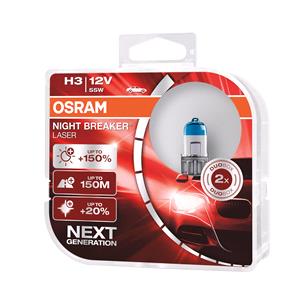 Bulbs   by Bulb Type, Osram 12V 55W Night Breaker Laser H3 Bulbs   150% Brighter   Twin Pack, Osram