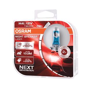 Bulbs - by Bulb Type, Osram 12V 60/55W Night Breaker Laser H4 Bulbs - 150% Brighter - Twin Pack, Osram