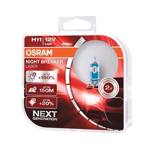 Bulbs   by Bulb Type, Osram 12V 55W Night Breaker Laser H11 Bulbs   150% Brighter   Twin Pack, Osram