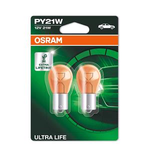 Bulbs   by Bulb Type, Osram Ultra Life 12V PY21W BAU15 Amber Bulb   Twin Pack, Osram