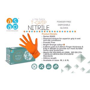 GRIP Gloves X-TRA Thick Orange T-Grip Nitrile Disposable Gloves (50) - Extra Large