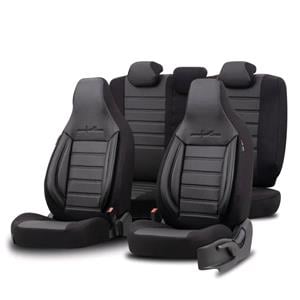 Seat Covers, COMFORTLINE CITY Artificial Leather Car Seat Covers with Non Removable Front Headrests   Black and Grey For Nissan ALMERA Mk II Saloon 2000 2006, Otom