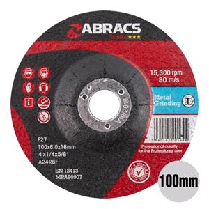Grinding Discs, Proflex 4" DPC Metal Grinding Discs 100mm x 6mm x 16mm Pack of 5, ABRACS
