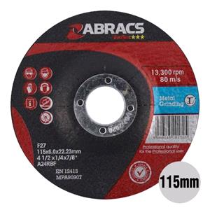 Grinding Discs, Proflex 4 1 2" DPC Metal Grinding Discs 115mm x 6mm x 22mm Pack of 5, ABRACS