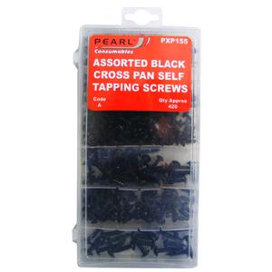 Screws, Pearl Black Self Tapping Screws   Assorted   Pack of 420, PEARL CONSUMABLES