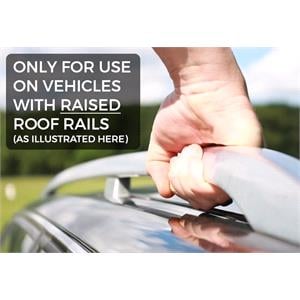 Complete set of black aluminium roof bars for cars with raised rails, supplied with locks and keys.