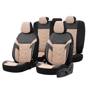 Seat Covers, Premium Jacquard Leather Car Seat Covers REFLECT LINE   Black Beige For Seat LEON 2012 2019, Otom