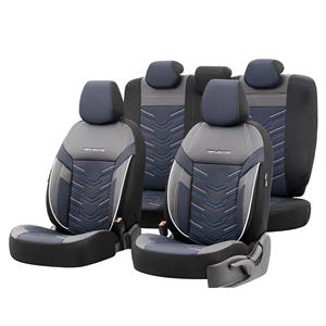 Seat Covers, Premium Jacquard Leather Car Seat Covers REFLECT LINE   Black Blue For Mitsubishi OUTLANDER 2003 2006, Otom