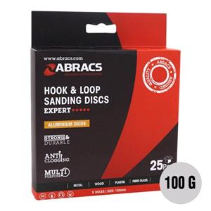 Sanding Discs, Abracs 150mm 100 grit Sanding Discs Hook & Loop (6 Holes) Pack of 25, ABRACS