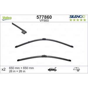 Wiper Blades, Valeo VF860 Silencio Flat Wiper Blades Front Set (650 / 650mm   Side Pin Arm Connection) for CAYENNE 2002 2010, Valeo