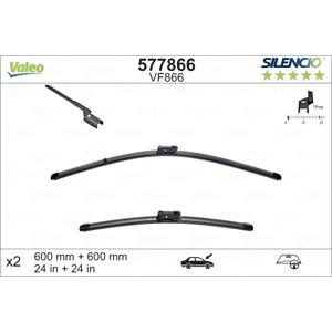 Wiper Blades, Valeo VF866 Silencio Flat Wiper Blades Front Set (600 / 600mm   Top Lock Arm Connection) for Mercedes CLS Shooting Brake 2012 Onwards, Valeo