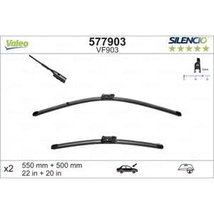 Wiper Blades, Valeo VF903 Silencio Flat Wiper Blades Front Set (550 / 500mm   Push Button Arm Connection), Valeo