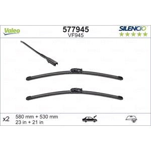 Wiper Blades, Valeo VF945 Silencio Flat Wiper Blades Front Set (580 / 530mm   Exact Fit Connection) for Mini Countryman 2016 Onwards, Valeo