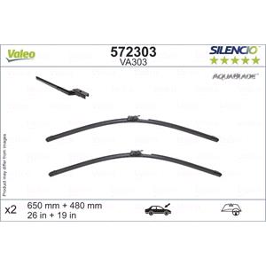 Wiper Blades, Valeo VA303 Pair UnHeated Silencio AquaBlade Wipers (650/480mm) for Volvo XC60 II 2017 Onwards, Valeo