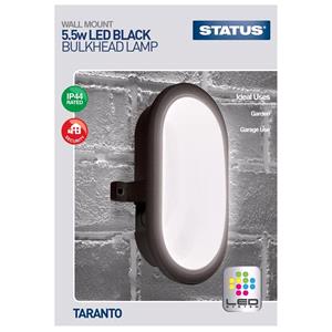 Site Safety, Taranto LED Bulkhead Fitting   Black   5.5W, STATUS