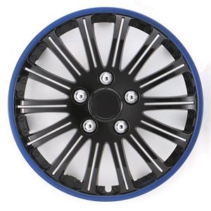 Hub Caps, 4 Inch Lightning Sports Black Gloss with Blue Ring Wheel Trim Set of 4, Streetwize