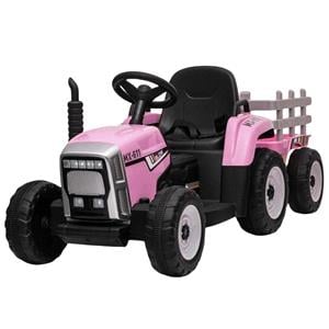 Kids Electric Cars, Electric Ride On Tractor & Trailer With Parental Control   12v Pink, Rev up