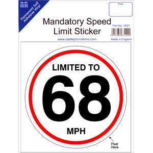 Signs and Stickers, Castle Promotions Speed Limit Sticker   68mph, CASTLE PROMOTIONS