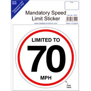 Signs and Stickers, Castle Promotions Speed Limit Sticker   70mph, CASTLE PROMOTIONS