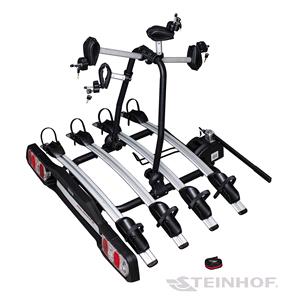 Steinhof Veturo 4 Silver Tow Bar Mounted Bike Rack (Wheel Support) for 4 Bikes