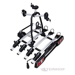 Steinhof Veturo 4 Silver Tow Bar Mounted Bike Rack (Wheel Support) for 4 Bikes