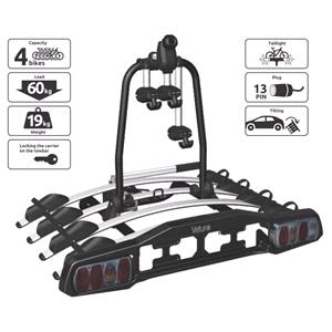 Steinhof Veturo 4 Silver Tow Bar Mounted Bike Rack (Wheel Support) for 4 Bikes