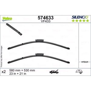 Wiper Blades, Valeo Silencio VF433 Flat Wiper Blades Set (580/530mm) for Renault KANGOO BE BOP 2009 2013, Valeo