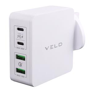 Phone Accessories, VELD Super Fast Wall Charger 66W 4 Ports   2 USB / 2 USB C   Qi and QC 3.0 Compatible, Veld