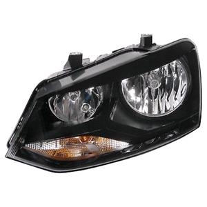 Lights, Left Headlamp (Halogen, Takes H7 / H7 Bulbs, Black Bezel, Twin Round Reflectors, Supplied With Motor, Original Equipment) for Volkswagen Polo 2014 on, 