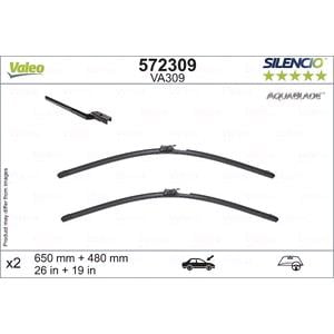 Wiper Blades, Valeo VA309 Pair Heated Silencio AquaBlade Wipers (650/480mm) for Volvo XC60 II 2017 Onwards, Valeo