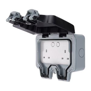 Site Power and Lighting, Luceco Weatherproof 13A Switched IP66 Lockable 2 Gang Socket   Grey, Luceco