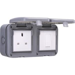 Site Power and Lighting, BG IP55 Weatherproof Switch And Socket Combination Unit, Single Unswitched 13A Socket And Single Switch, BG Electrical