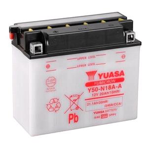 Motorcycle Batteries, Yuasa Motorcycle Battery   YuMicron Y50 N18A A 12V Battery, Dry Charged, Contains 1 Battery, Acid Not Included, YUASA