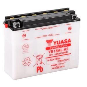 Motorcycle Batteries, Yuasa Motorcycle Battery   YuMicron YB16AL A2 12V Battery, Combi Pack, Contains 1 Battery and 1 Acid Pack, YUASA