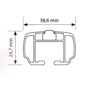 Complete set of black aluminium roof bars for cars with raised rails, supplied with locks and keys.