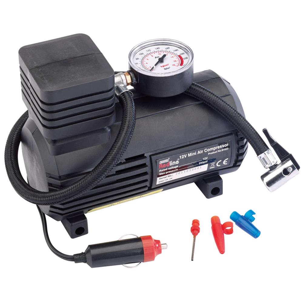 Draper Redline 81023 12v Mini Analogue Air Compressor (250psi Max ...