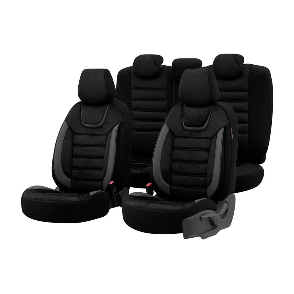 Premium Suede Leather Car Seat Covers Iconic Line Black Grey For