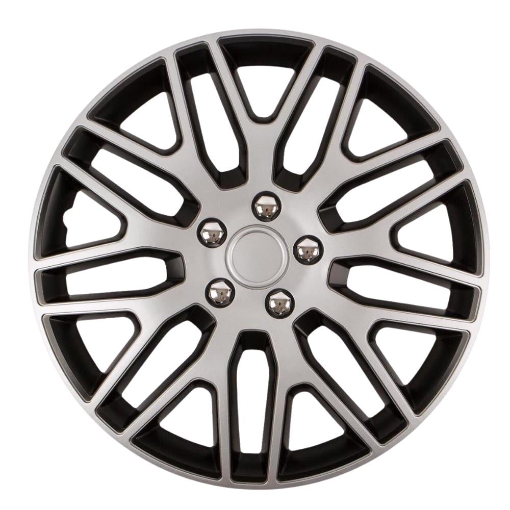 Dakar 14 Inch Wheel Trims Set - Silver & Black, Chrome Nuts | MicksGarage