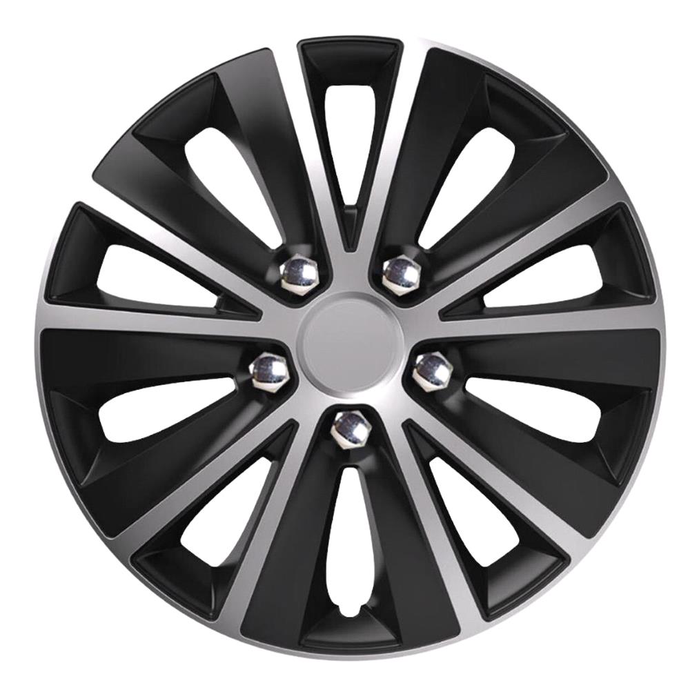 GTX 16 Inch Universal Wheel Trims Hub Caps – Full Set Of 4 – Silver & Black Carbon Look