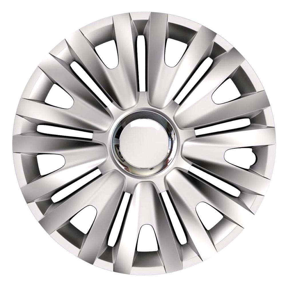 16" 4x Premium Design Hubcaps Wheel Trims Set – Spinel Silver/Black – TFS